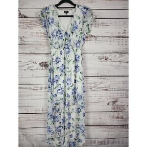 Lily Rose Hi Low Midi Dress XS Womens White Floral Print V Neck Stretch Waist